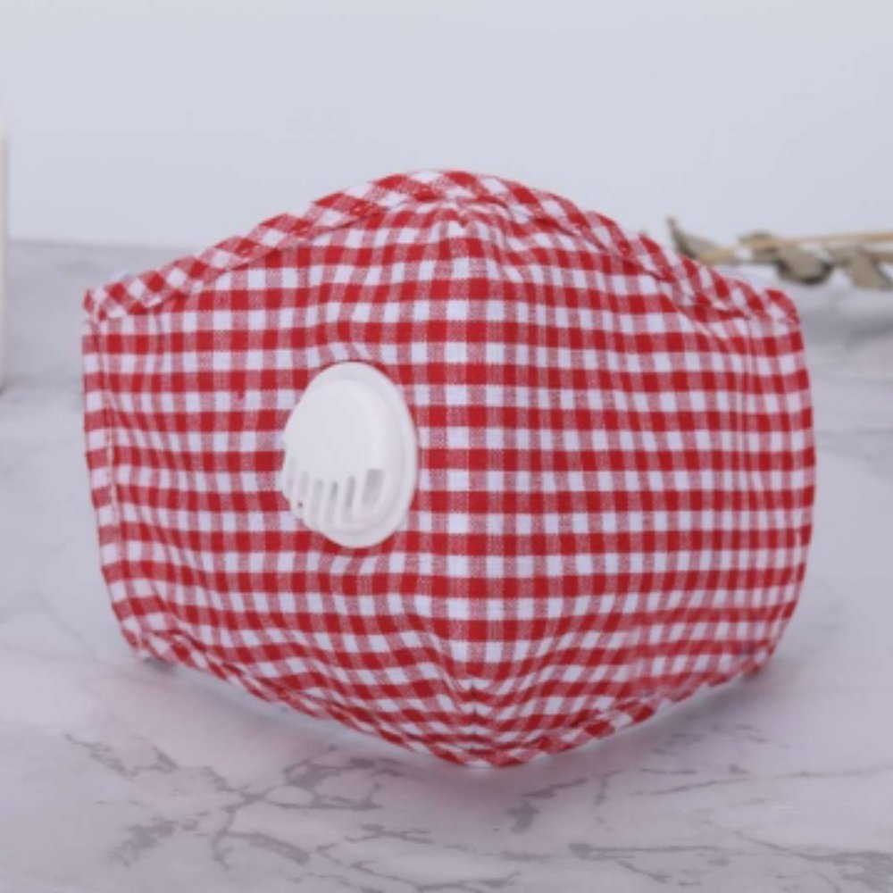 Reusable Red/White Cotton Face Mask w/ Vent Valve
